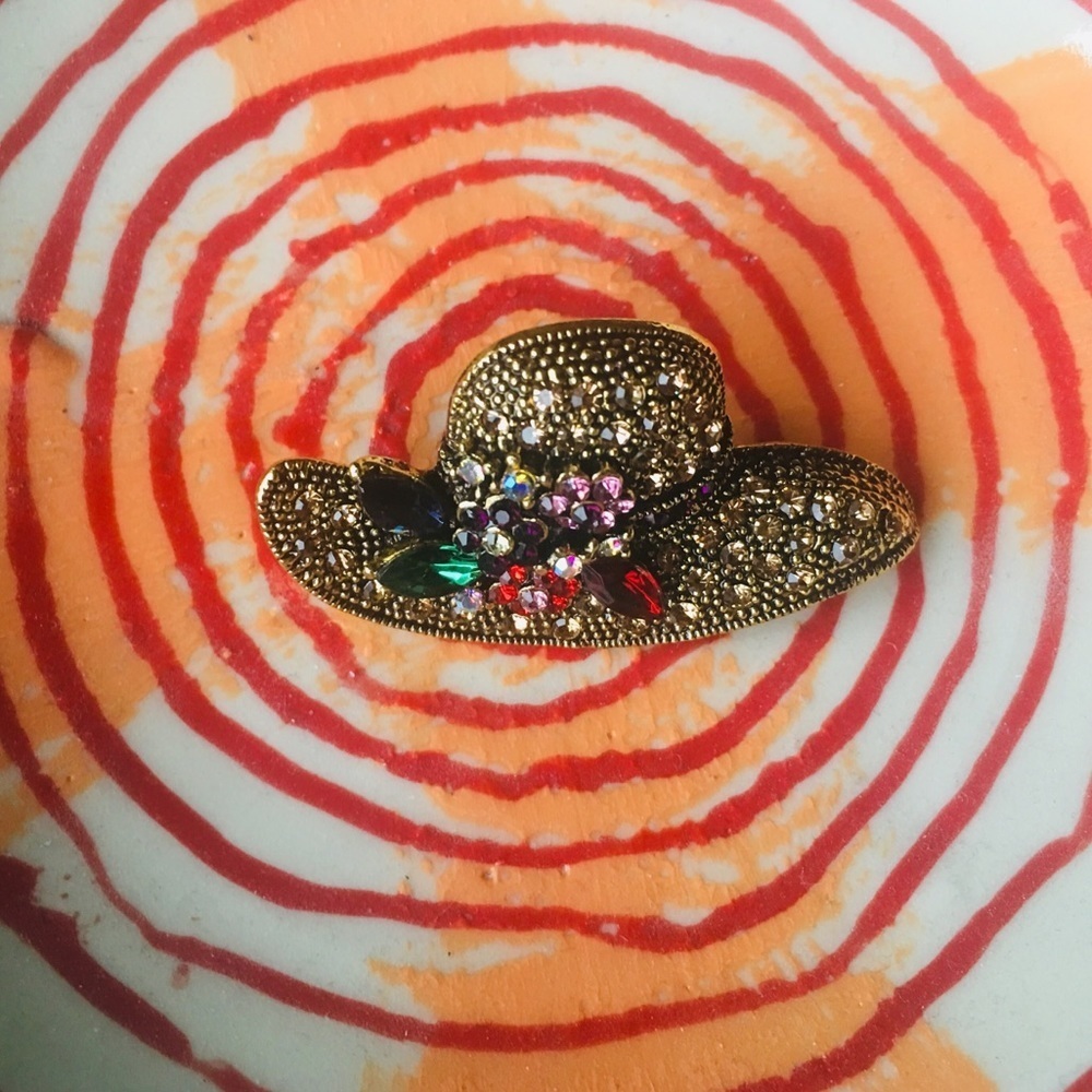 3/$23 Hat With Colorful Rhinestone Flowers Brooch - Picture 5 of 7